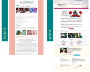 A Before and After image of Personal Plays website redesign makeover