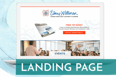 landing page & website redesign for retreat planner event producer