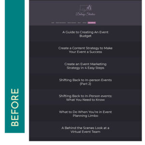 blog redesign for event producer, the before