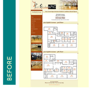 Before image of website for Pearl Studios in NYC