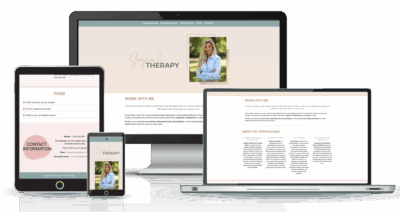 Group of various devices showcasing different parts of this social worker's landing page