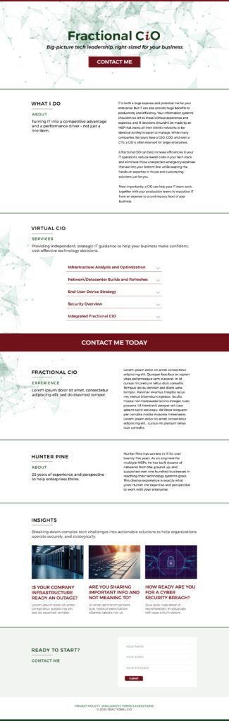 Full mock up of Fractional CiO landing page