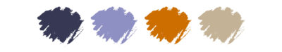 Swatches of main colors for vet - dark and light purple, orange and tan